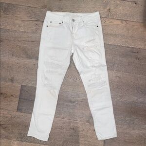 American Eagle Outfitters White Distressed Slouchy Jeans